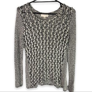 Kenar Women's L Black & White Loose Open Knit Long Sleeve Pullover Sweater Chic